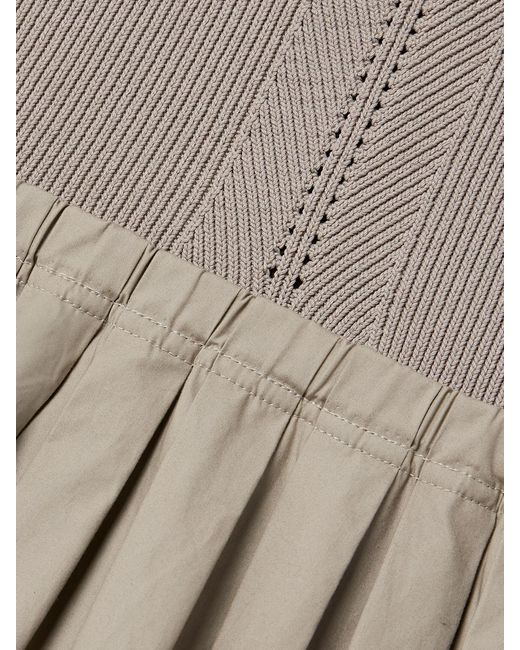 Proenza Schouler Natural Gene Pointelle-Knit Silk And Cotton-Blend And Pleated Cotton-Poplin Midi Dress