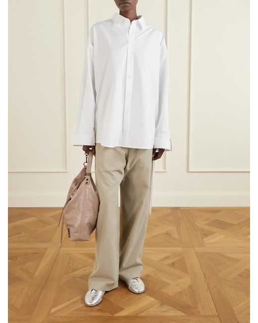 Balenciaga White Lace-Up Cotton-Poplin Shirt