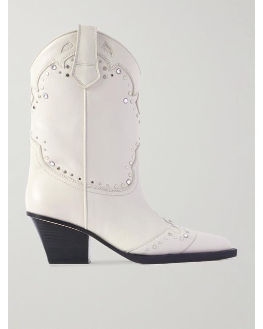 Paris Texas White Janice Embellished Leather Cowboy Boots