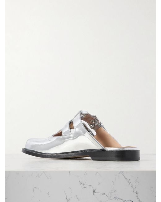 Loewe White Campo Mules Aus Metallic-Leder