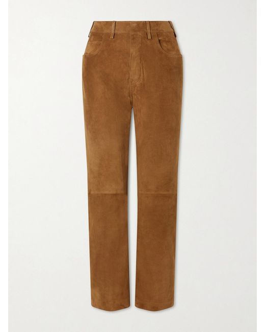 Tom Ford Brown Embellished Paneled Suede Straight-Leg Pants