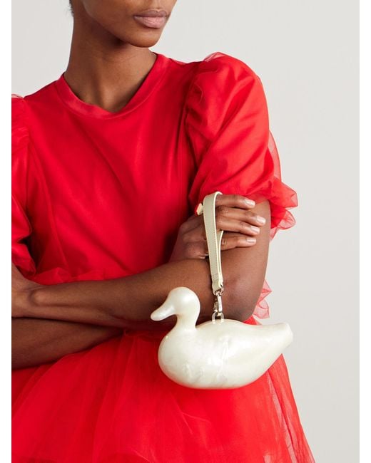 Simone Rocha Natural Duck Faux Pearl-Embellished Leather-Trimmed Acrylic Clutch
