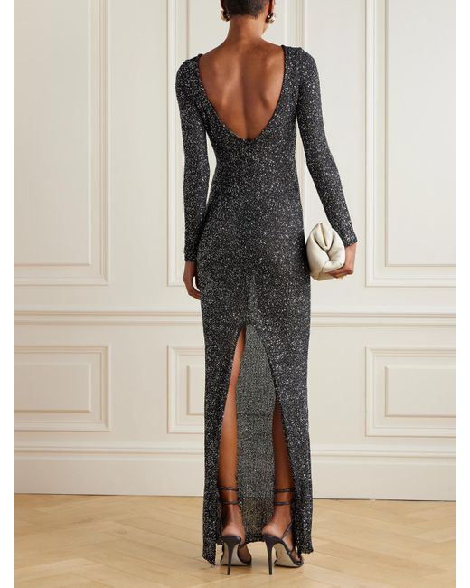 Alessandra Rich Black Open-Back Sequin-Embellished Knitted Maxi Dress