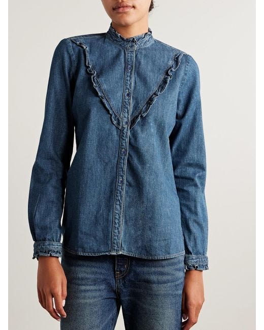 Nili Lotan Blue Marcela Ruffled Denim Shirt