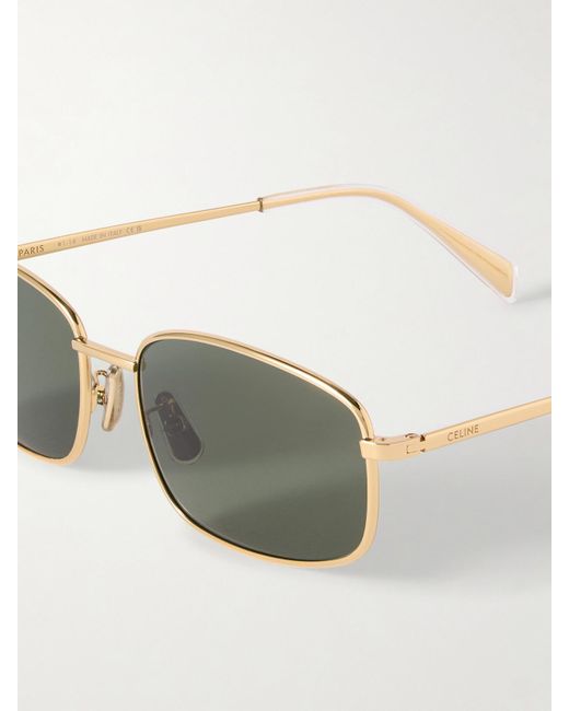 Céline Green Triomphe Crystal-Embellished Square-Frame-Tone Sunglasses