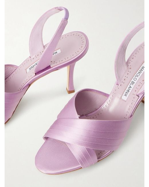 Manolo Blahnik Pink Viera 90 Satin Slingback Sandals