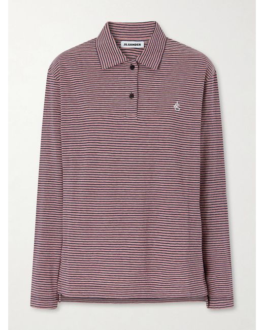 Jil Sander Purple Logo-Embroidered Striped Cotton-Jersey Polo Shirt