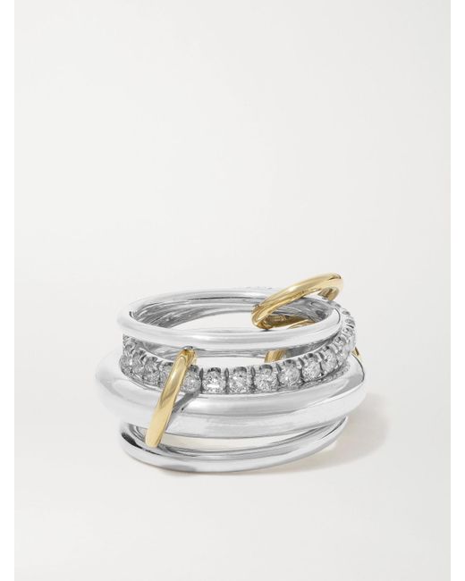 Spinelli Kilcollin Metallic Luna Set Aus Vier Ringen Aus Sterlingsilber Und 18 Karat Mit Diamanten