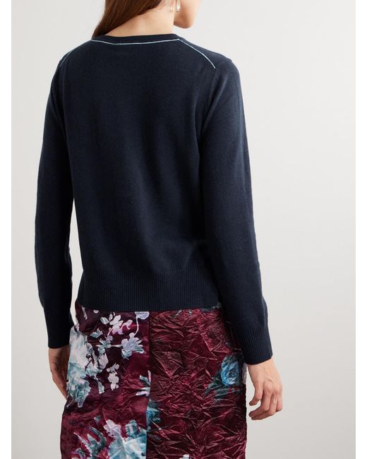 Erdem Blue Embroidered Cashmere And Wool-Blend Cardigan