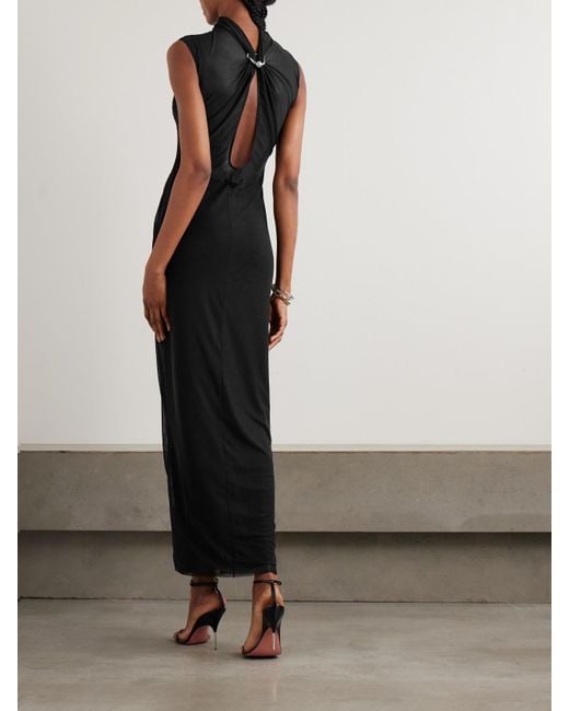 Jean Paul Gaultier Black Embellished Gathered Sequined Tulle Halterneck Maxi Dress