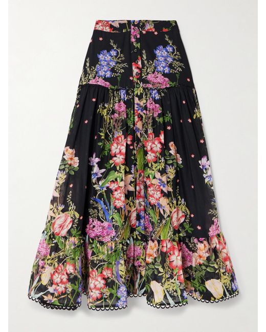 Charo Ruiz Black Ann Maxirock Aus Voile Aus Einer Baumwollmischung Mit Blumenprint