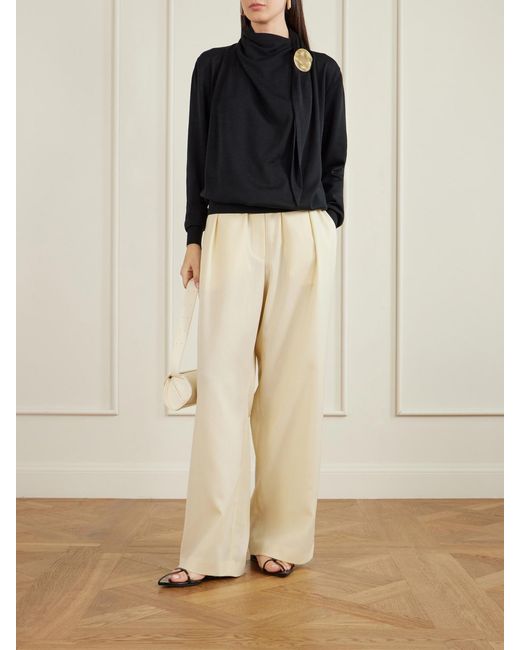 Jil Sander Blue Embellished Scarf-Detailed Wool Sweater