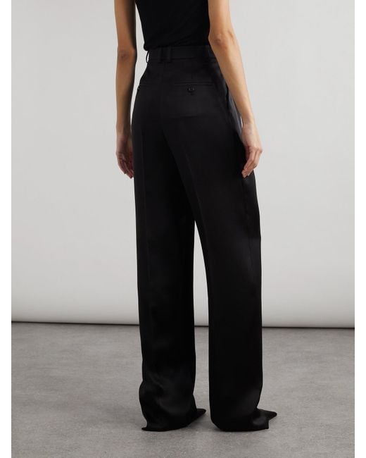 Pantalon Droit En Satin De Soie À Plis Saint Laurent en coloris Black