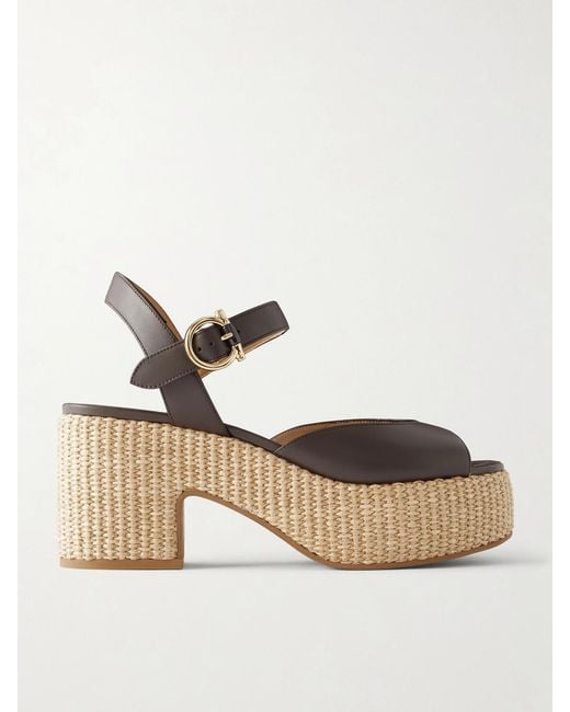 Ferragamo Natural Nerea 90 Leather Platform Sandals