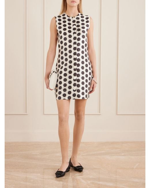 D'Estree White Camille Polka-Dot Satin Mini Dress