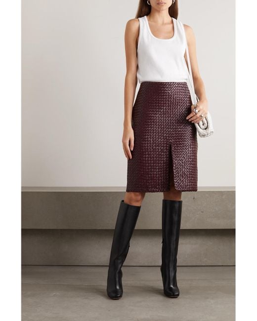 Bottega Veneta Purple Intrecciato Leather Skirt
