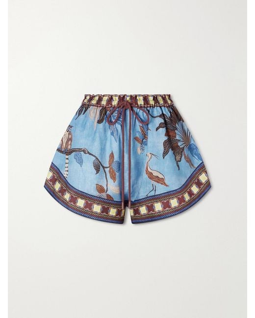 ALÉMAIS Blue Georgie Printed Linen Shorts