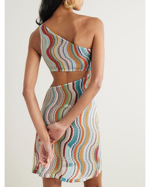 Missoni White One-Shoulder Cutout Metallic Crochet-Knit Mini Dress