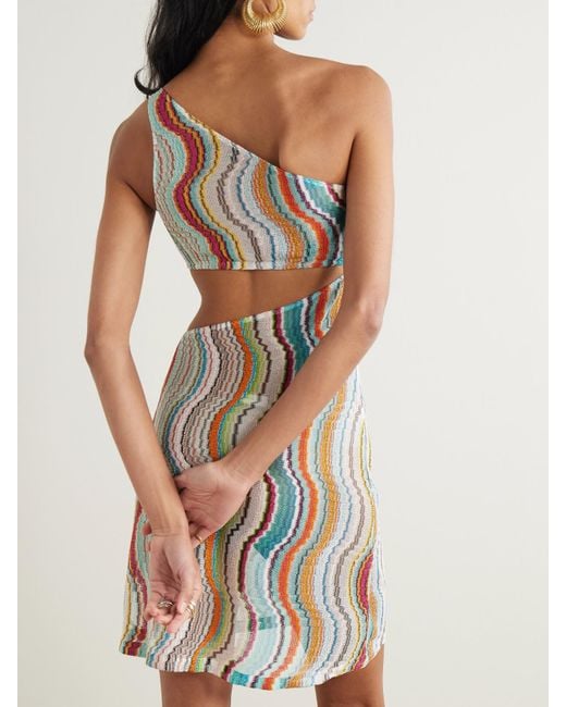 Missoni White Asymmetrisches Minikleid Aus Metallic-Häkelstrick Mit Cut-Out