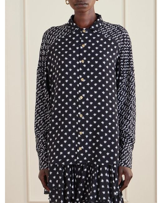 Donde Esteban Black Estrellitas Y Olas Printed Satin Shirt
