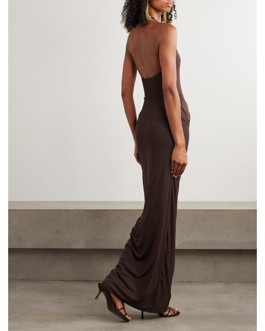 Maygel Coronel Conto Appliqud Draped Stretch-Jersey Maxi Dress in Brown |  Lyst UK