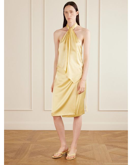 Aflalo Yellow Rixa Satin Wrap Midi Skirt