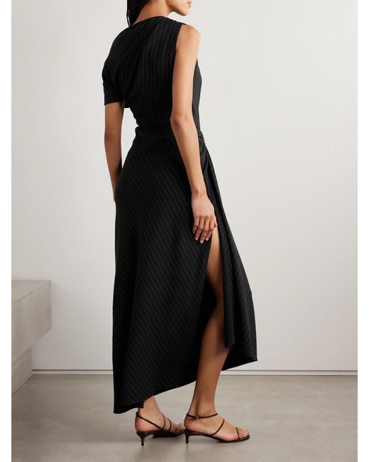 Brandon Maxwell Black The Lowery Asymmetrisches Kleid Aus Twill Mit Nadelstreifen