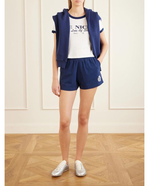 Sporty & Rich Blue Logo-Embroidered Cotton-Jersey Shorts