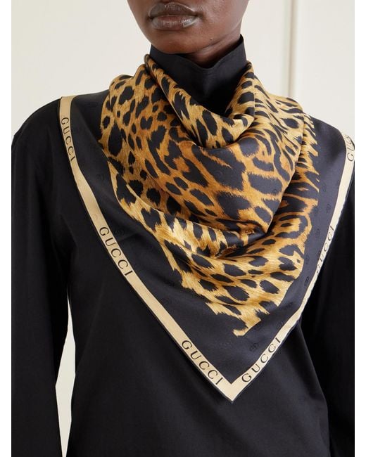 Gucci Black Leopard-Print Silk-Twill Scarf