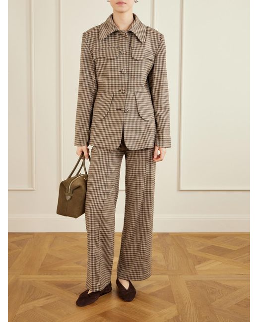 D'Estree Natural Yoshimoto Plaid Virgin Wool-Blend Straight-Leg Pants