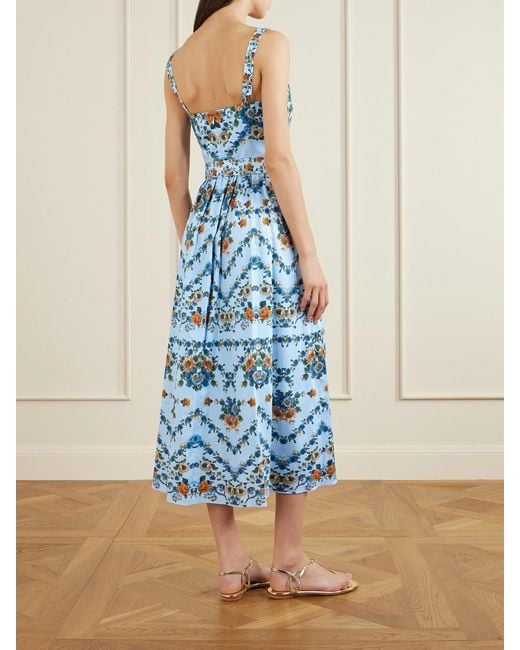 Borgo De Nor Blue Ninet Belted Floral-Print Cotton-Poplin Midi Dress