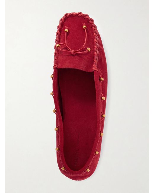 Khaite Red Milly Embellished Whipstitched Suede Loafers