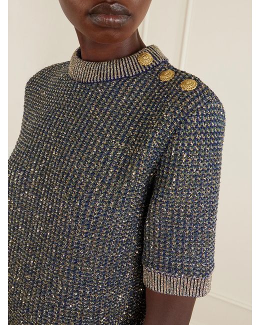 Balmain Gray Embellished Tweed Sweater