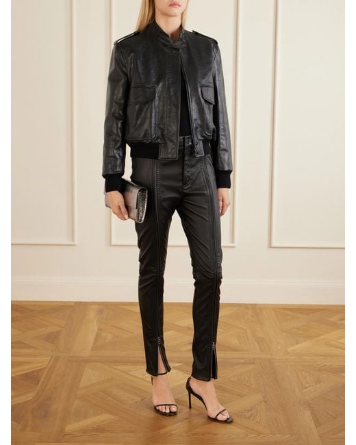 Tom Ford Black Zip-Up Leather Skinny-Leg Pants
