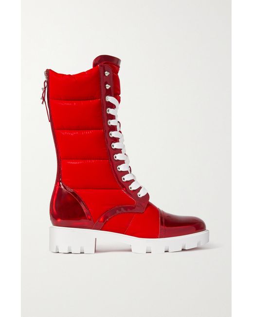 Christian Louboutin Pavleta Studded Quilted Glossed-shell And Iridescent  Leather Ankle Boots in Red | Lyst