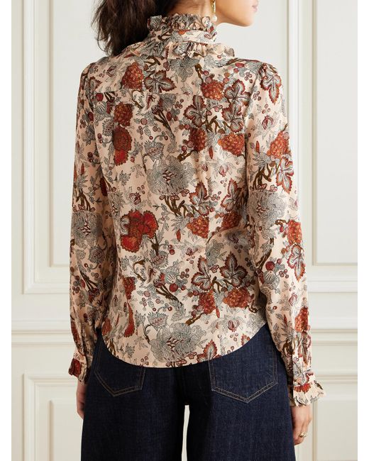 Ulla Johnson Natural Catroux Schluppenbluse Aus Seidensatin Mit Blumenprint