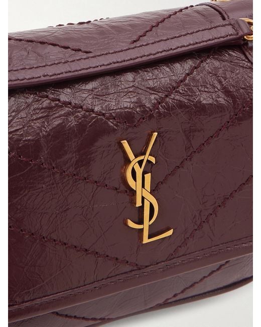 Saint Laurent Red Niki Mini Crinkled-Leather Shoulder Bag