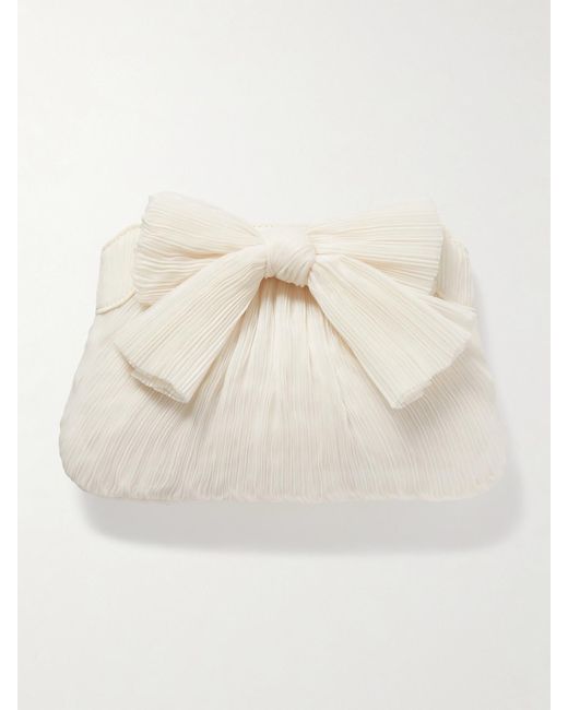 Loeffler Randall Natural Rayne Bow-Embellished Plissé-Organza Clutch