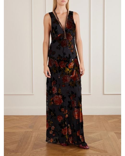 Anna Sui White Velvet Devoré Maxi Dress