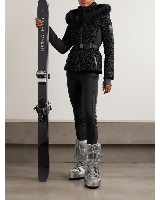 Mackage Black Elita Hooded Belted Shearling-Trimmed Flocked Down Ski Jacket