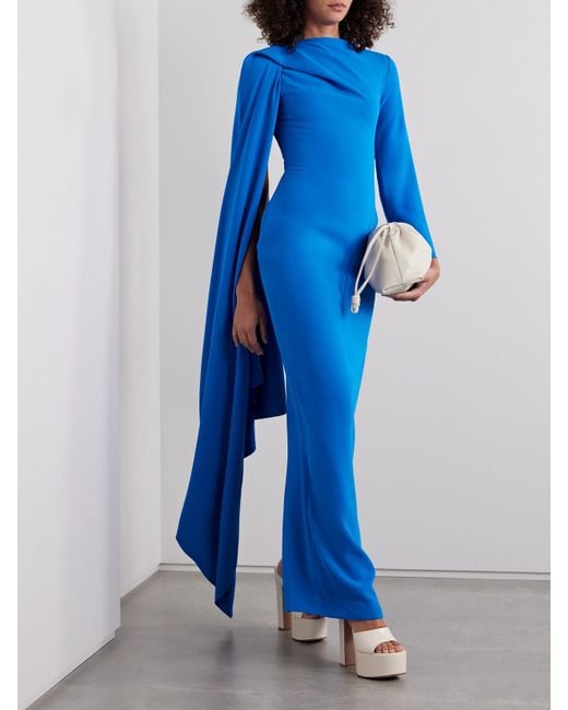 Solace London Blue Lydia Asymmetric Draped Crepe Gown