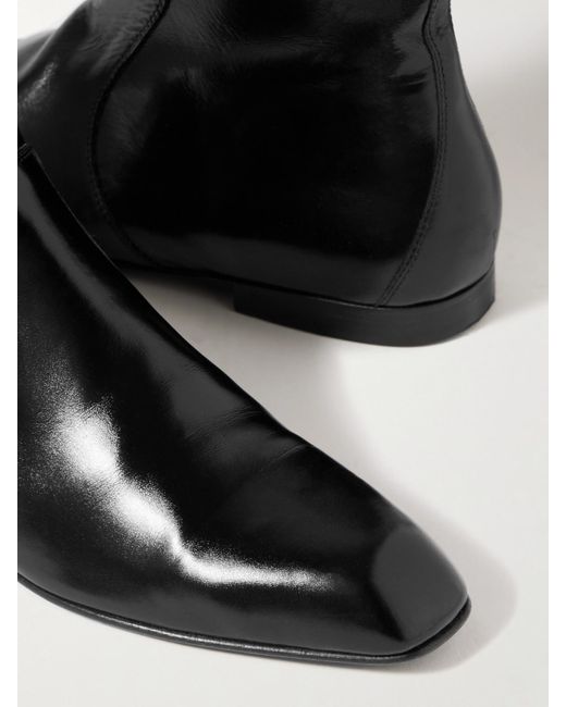 Khaite Black Colt Glossed-Leather Ankle Boots