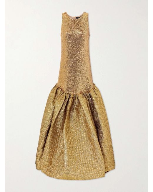 ‎Dima Ayad Natural Sequined Cloqué Gown