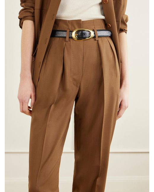 Giuliva Heritage Brown High-Rise Pleated Wool Tapered Pants