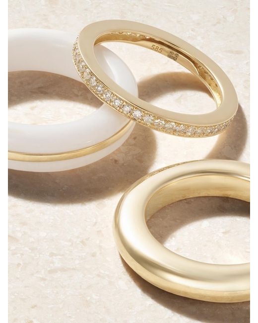 BY PARIAH Natural Set Of A Three 14-Karat Recycled, Diamond And Agate Rings