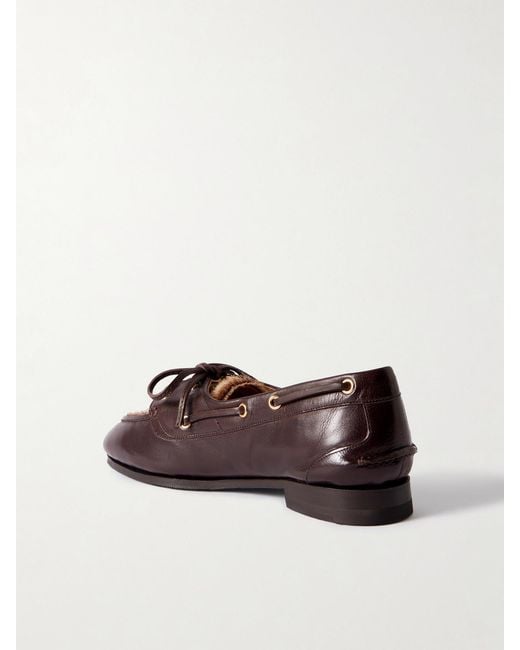 Bally Brown Pinar Calf Hair-Trimmed Leather Boat Shoes