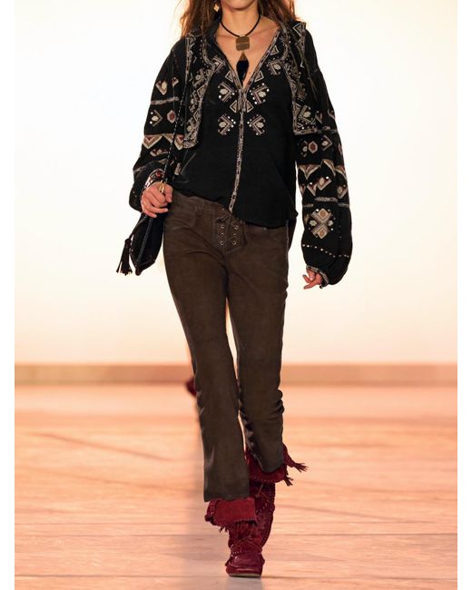 Isabel Marant Brown Vanel Hose Mit Geradem Bein Aus Veloursleder Mit Schnürung