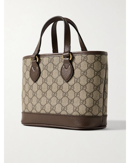 Gucci Brown Ophidia Mini Embellished Leather-Trimmed Printed Coated-Canvas Tote