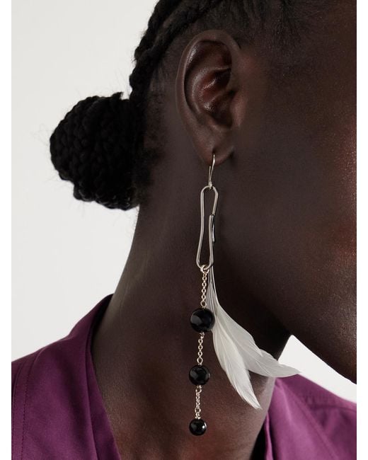 Lemaire Pink Dot- And-Tone, Onyx And Feather Single Earring