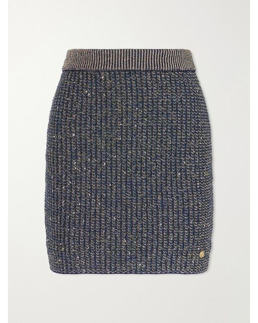 Balmain Gray Embroidered Tweed Mini Skirt